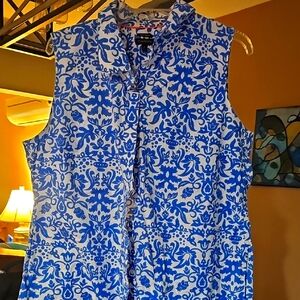 Talbots Blue and White Floral Button Down Shirt
